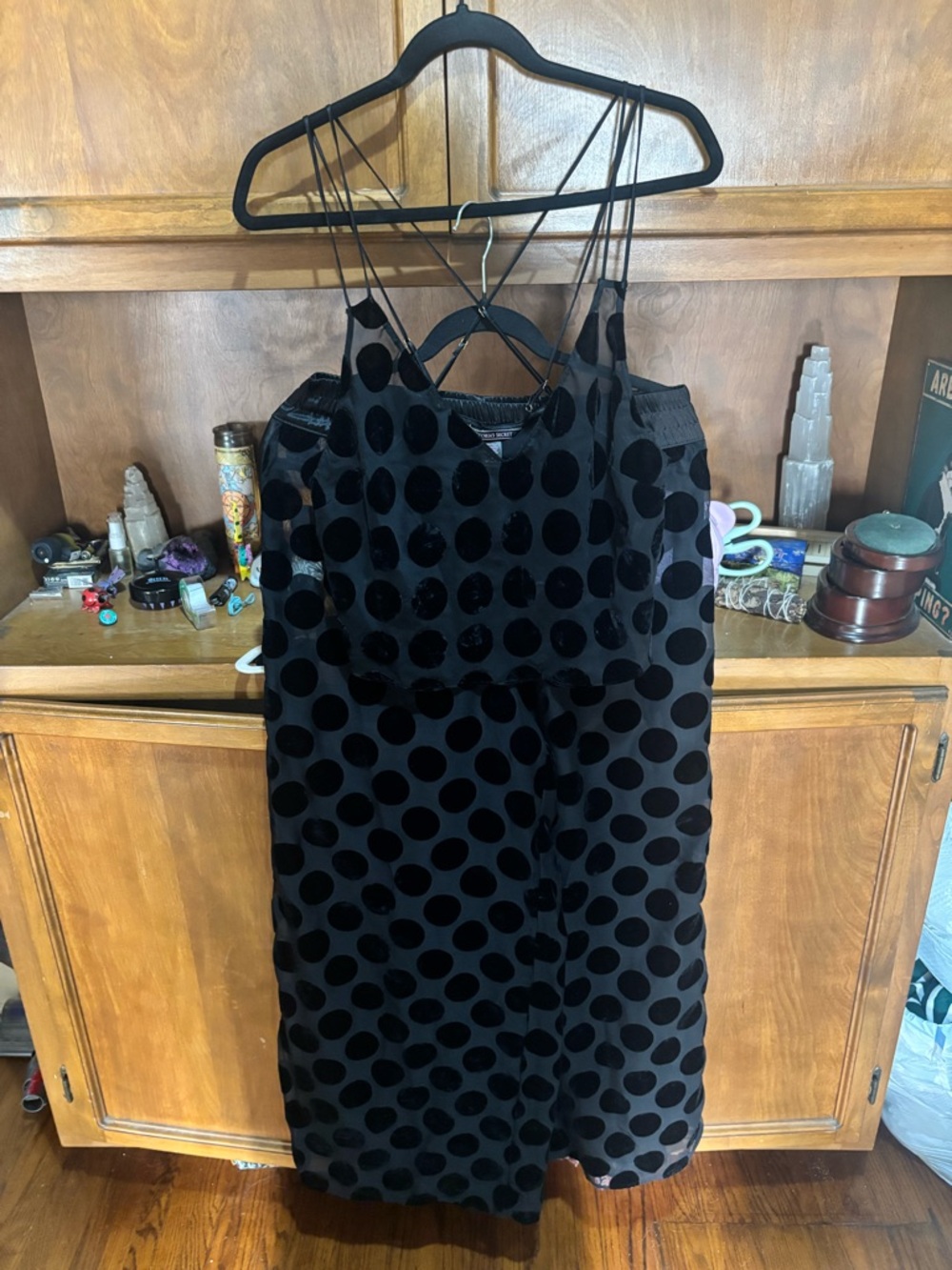 Victoria's Secret Black Polka Dot Velvet 2 piece set, pants and top